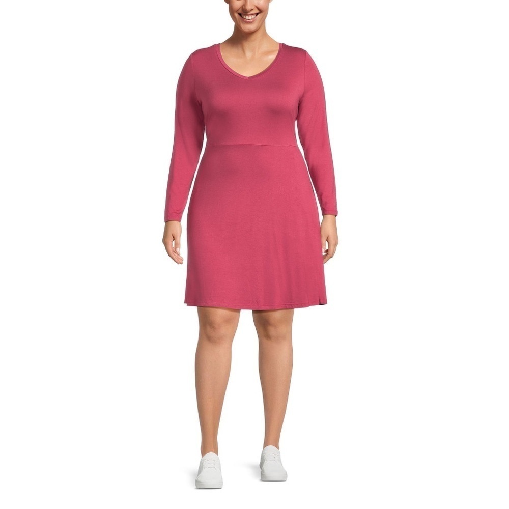 Terra & Sky Women's Plus Long Sleeve Swing Dress Sizes 2X(20W-22W Tuscan Rose